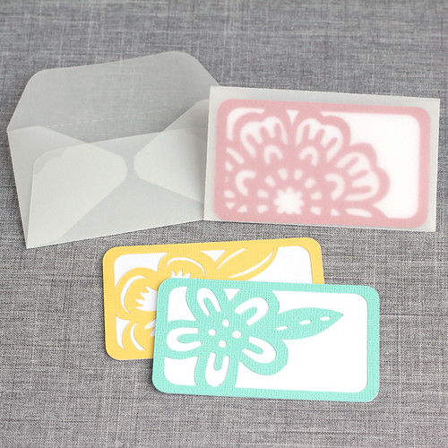 Business card decorations with vellum envelopes