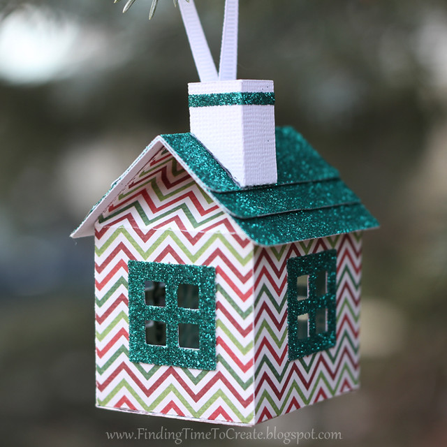 House Ornaments - glitter trim with chimney