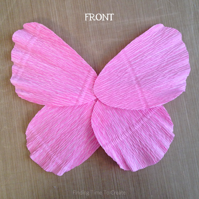 Hot glue butterfly crepe paper layers - front