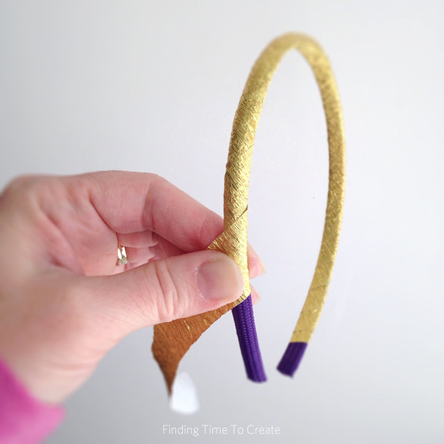 Wrap a headband with gold foil italian crepe paper