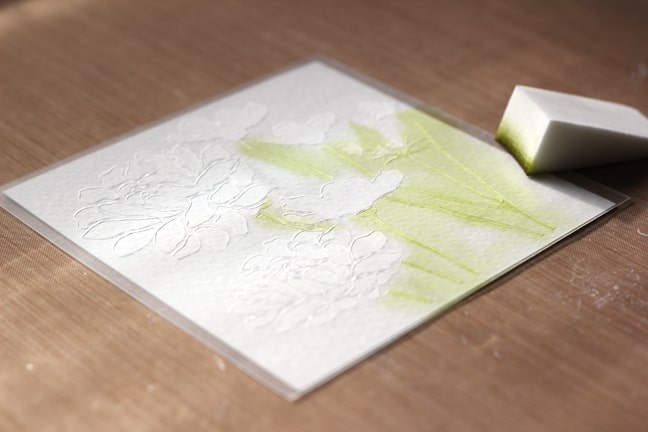 Stenciled flower card by Kelly Wayment